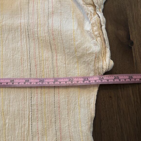Studio West Shirt Women’s Beige Multi Color Striped Short Sleeve Textured Boho M - Picture 6 of 7
